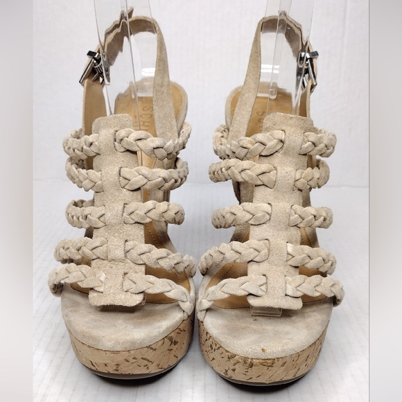 SCHUTZ Beige Braided Straps Boho Resort Cork Wedge Sandals - Picture 10 of 16